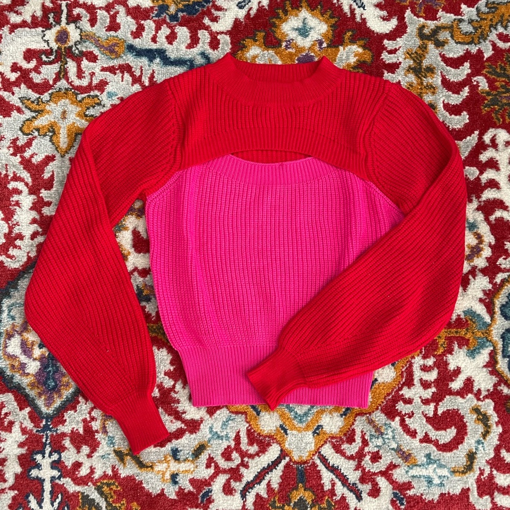VICI color block knit cutout sweater
